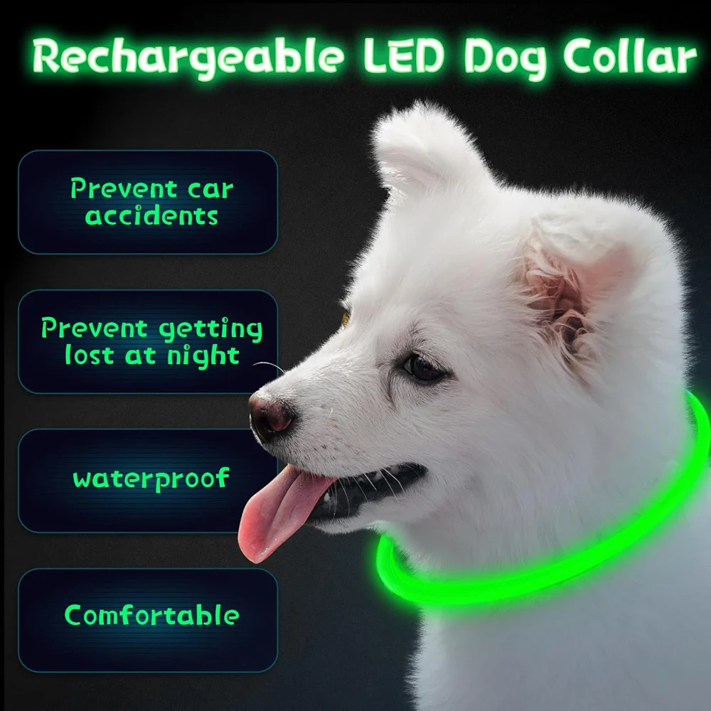 Coleira de cachorro led usb recarregável flash colar de segurança para animais de estimação leve faz seus cães amados ser visto à noite para cães