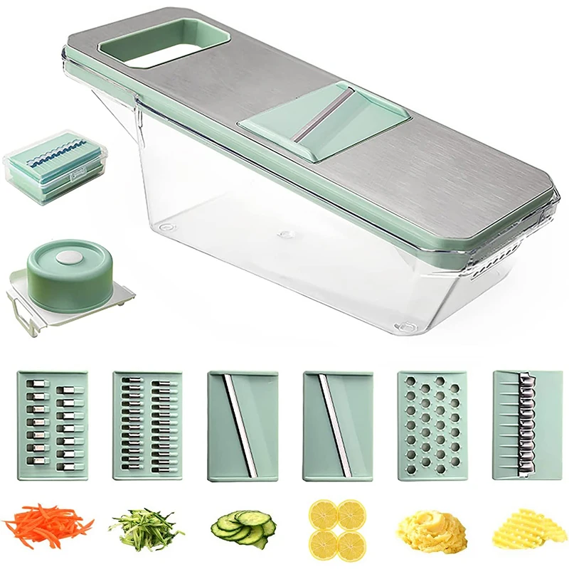 LMETJMA6in1VegetableSlicerMandolineVegetableSlicerwith6InterchangeableBladesVeggieSlicerJulienneShredderJT105