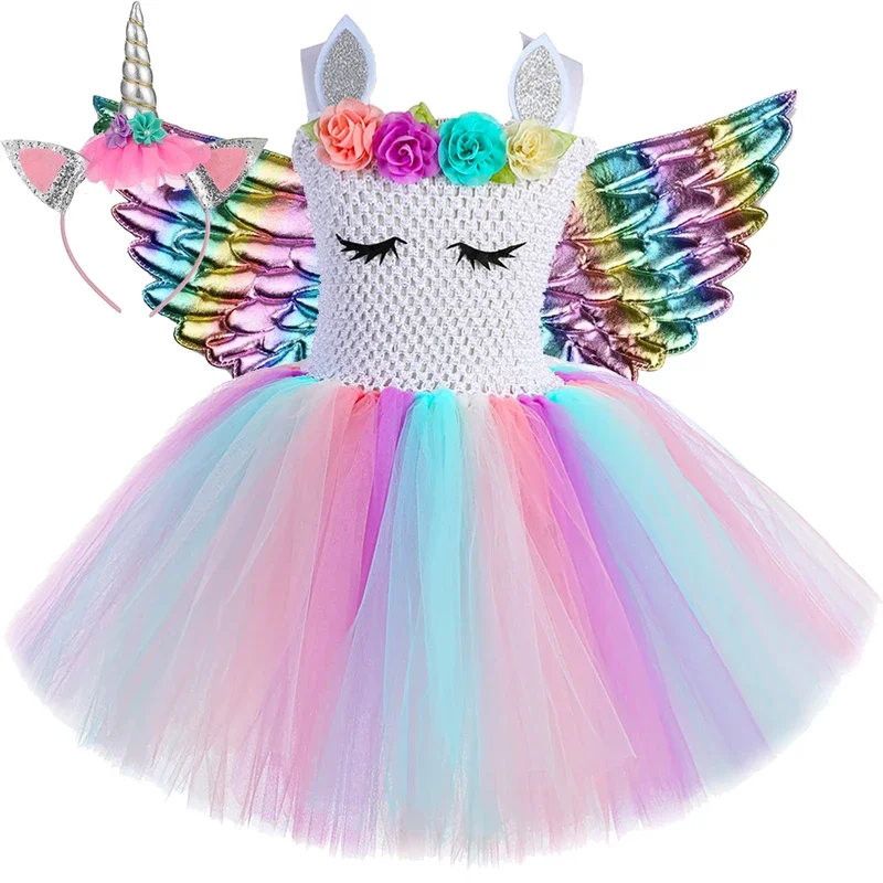 فساتين وحيد القرن على شكل زهور الباستيل للفتيات لحفلات أعياد الميلاد وحفلات الباليه للأطفال وأعياد الميلاد والهالوين زي السنة الجديدة مع W@0Z*
