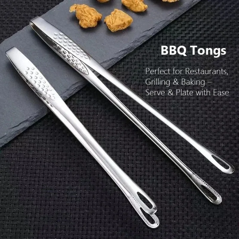 1 Stück Rutschfeste Hitzebeständige BBQ-Grillzange Lange Edelstahl-Küchenzange für Steak, Meeresfrüchte, Buffet, Salat Kochutensilien