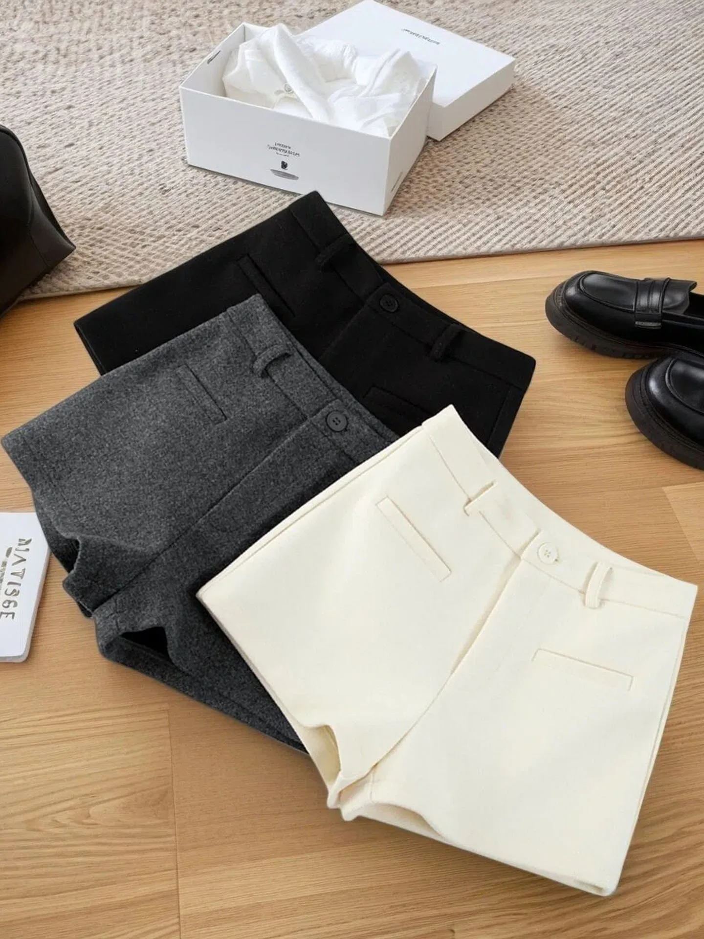 

Faionable Winter ort Pants Women's Outerwear High Waist Straight Leg Thiened Woolen Fabric Fce Lined All Matched Boo...