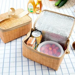 Borsa da Picnic all'aperto in Rattan di vimini portatile stoviglie impermeabili isolato contenitore termico per alimenti contenitore per Picnic da campeggio