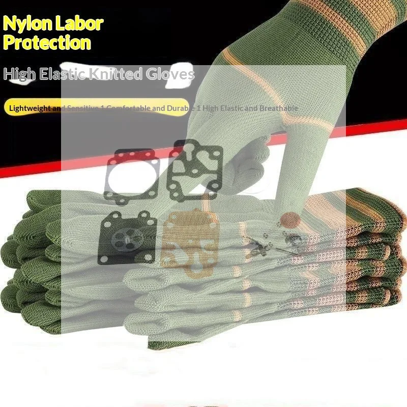 12 Pairs Nylon Work Gloves Non Slip Wear Resistant Safety Hand Protection for Holiday Gifting Construction Workers DIY Lovers