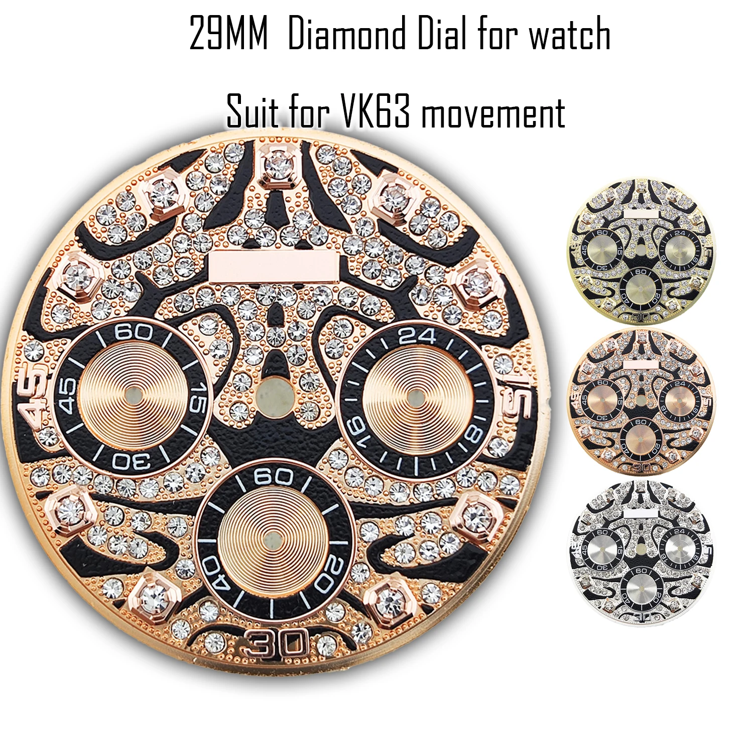 قرص VK63 بقرص 29 مم بنمط النمر وإكسسوارات ساعة مؤشر الماس وقرص ساعة بشعار قابل للتخصيص