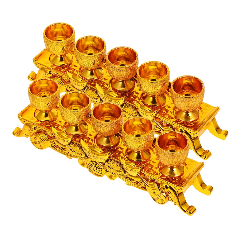 

2Set Gold Worship Chalice Mini Plastic Wine Cup Altar Set Decorative Ritual Sacrificial Cups Temple Home Chalice