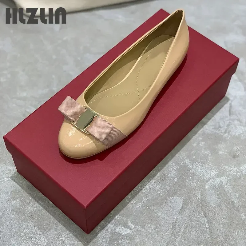 2024 classic brand high quality handmade women\'s shoes bow high heel leather shoes hot sale flat shoes Size34-44