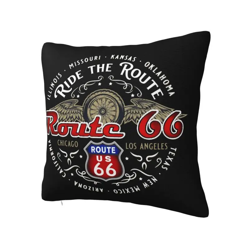 Ride The Route 66 Pillow Covers Luxury Biker Motorcycle Cruise America's Highway Cushion Decoration Salon Square Pillowcase