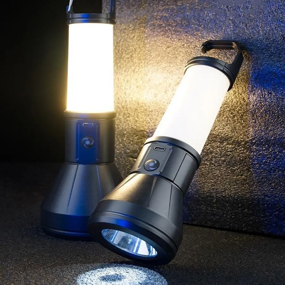 Rechargeable LED Flashlight High Power Camping Torch with hook Waterproof Spotlight Built-in Battery for Outdoor Hiking