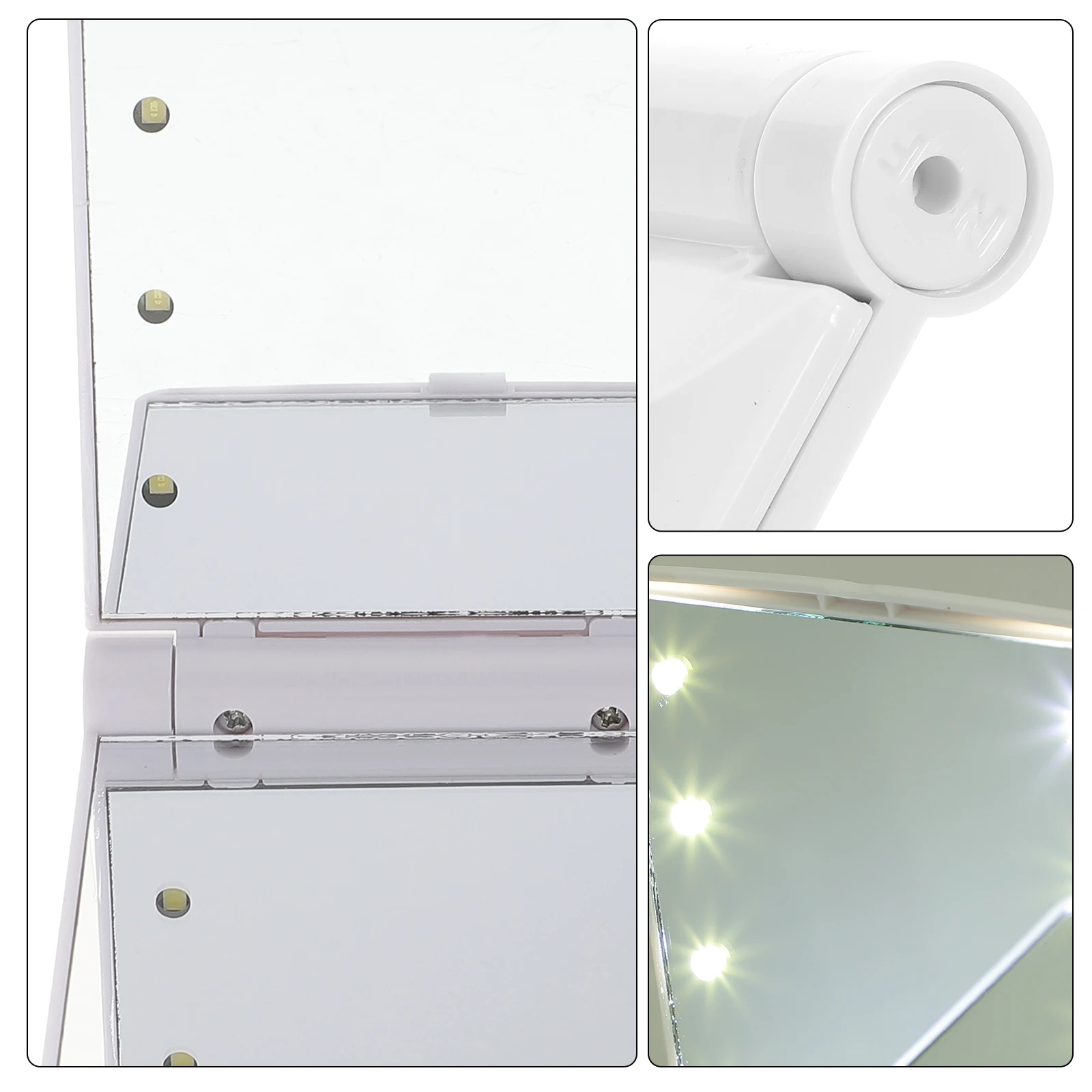 Portable LED Makeup Mirror with Lighted Mini White Travel Vanity Handheld Compact Foldable High Definition for Women