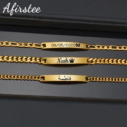 Afirstee Personalized Stainless Steel Engrave Name Bracelet For Women 3 Color Custom Nameplate Date Bracelets For Jewelry Gift