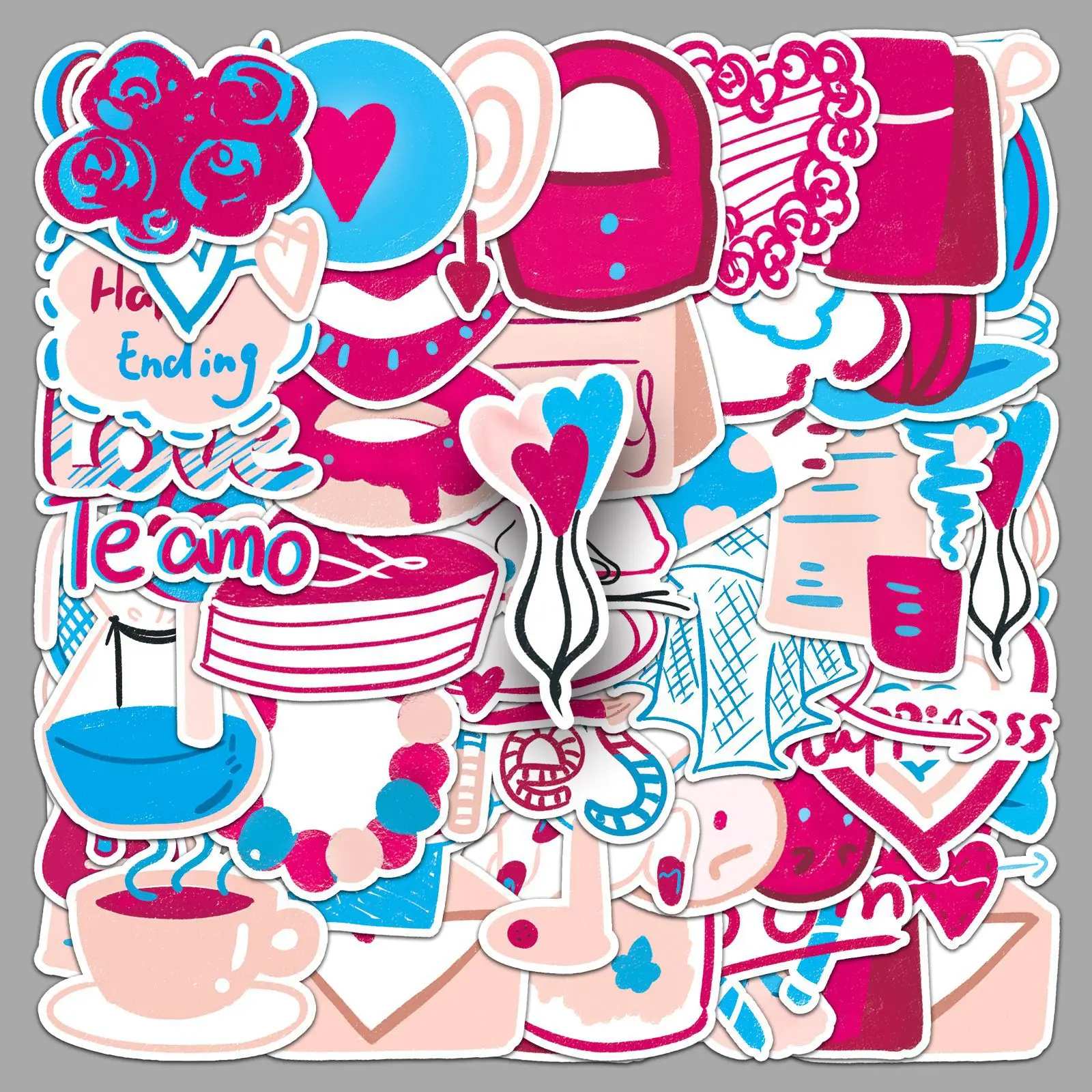 

50Pcs Love Graffiti Stickers Cartoon Valentine's Day Love Decoration Stickers DIY Guitar Phone Skateboard Waterproof Stickers