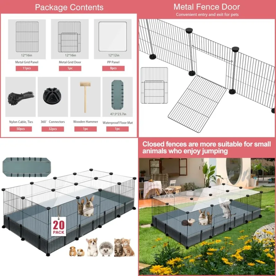 

Small Animal Playpen, 48" x 24" x 16" Pet Playpen with Waterproof Mat, CandC Cage for Guinea Pigs, Rabbit/Bunny/Baby Chicken Ca