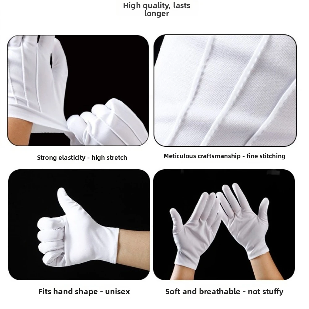 White Color White Work Gloves Household Cleaning Tools Type Ceremonial Gloves High Stretch Etiquette Reception Gloves