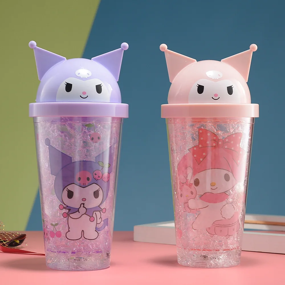 

Sanrio Kuromi My Melody Double Layered Plastic Straw Cup Anime Light Summer Ice Cup Creative Student Cartoon Portable Water Cup