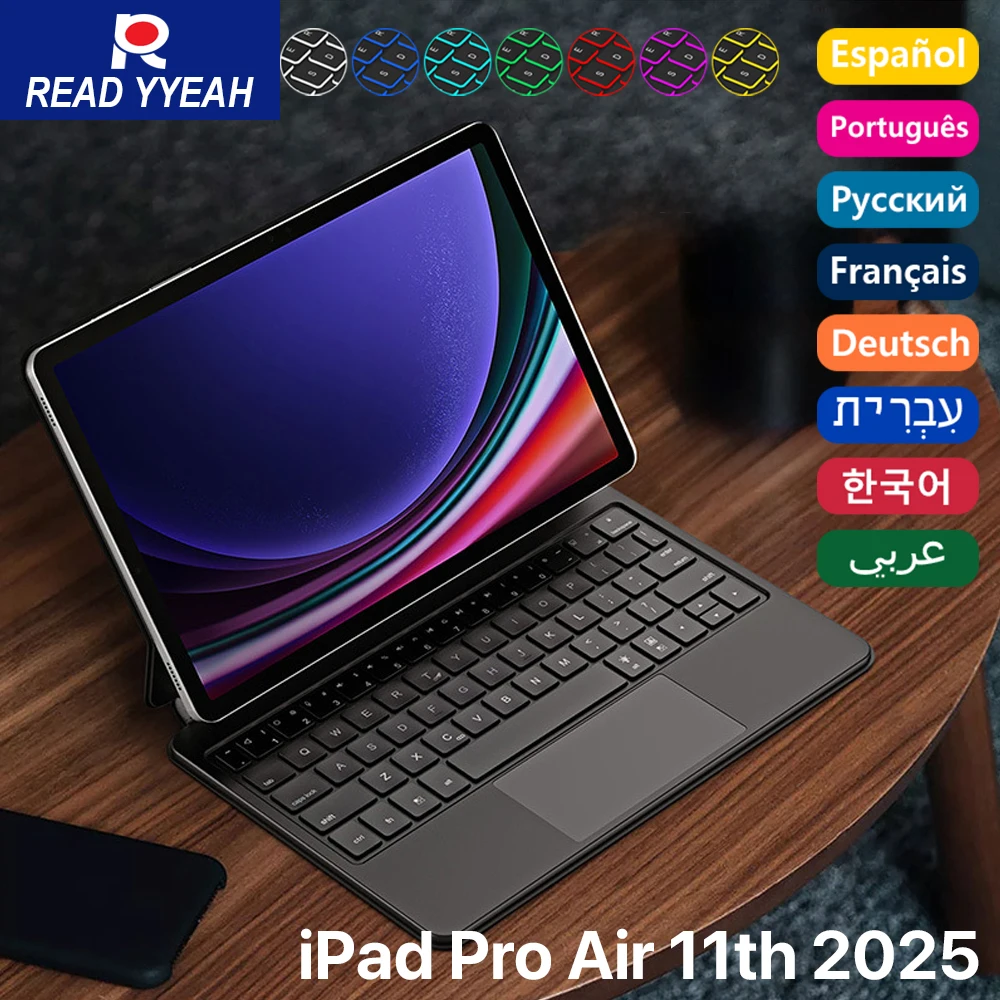 

Волшебная клавиатура с подсветкой для iPad 10th 11th iPad A16 2025 Air 4 5 6 Pro 11 12.9 13 Чехол для iPad Smart Cover Французская Bluetooth-клавиатура