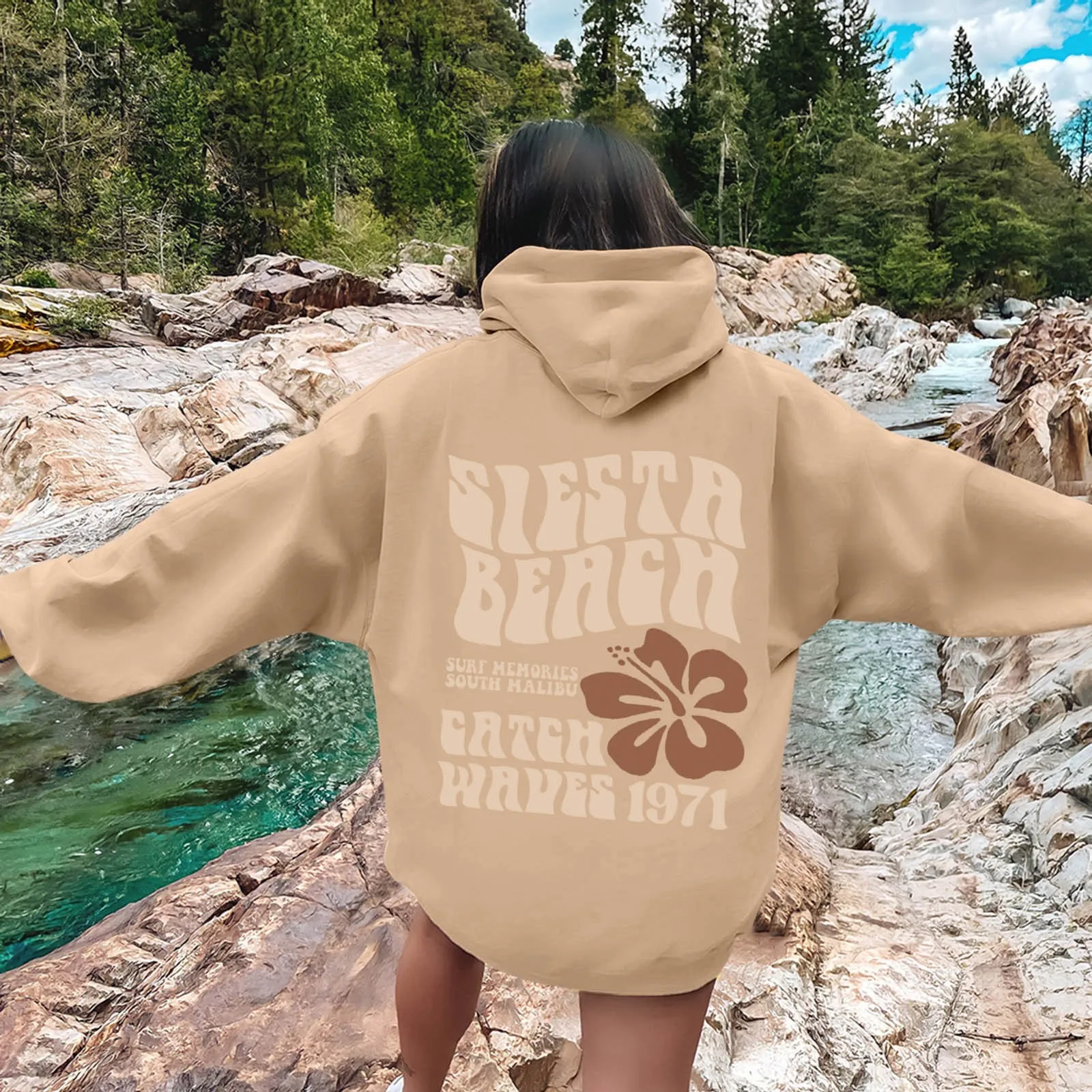 

2024 Siesta Beach Surf Memories South Malibu Catch Waves 1971 Women's Hooded Sweatshirt Sweatshirt Cute Youth Girls Style