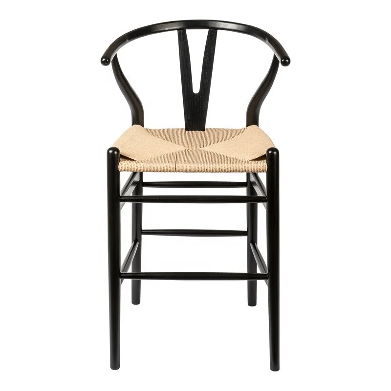 Rattan woven cord seat wishbone counter height bar stool for kitchen