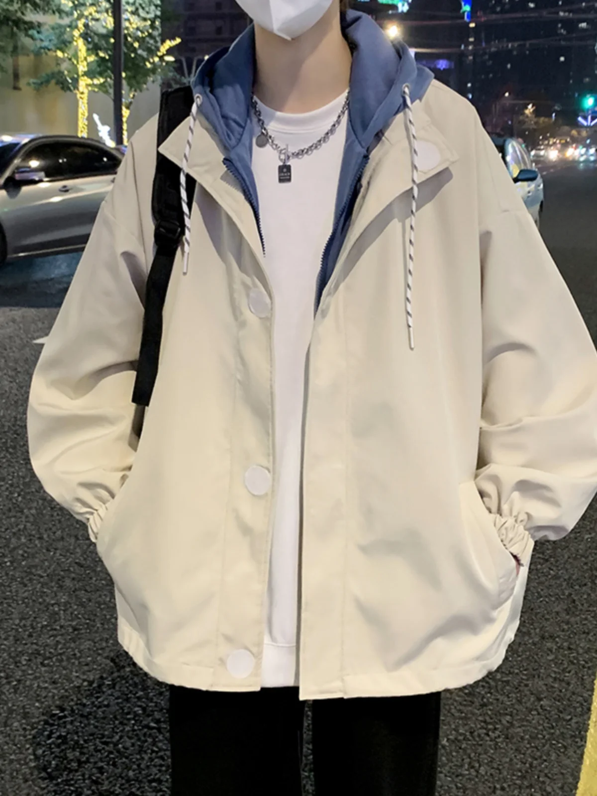 

Повседневная свободная мужская куртка с эффектом двухслойности, осенне-зимняя, модная, молодежная, студенческая одежда из полиэстера/нейлонового композитного волокна