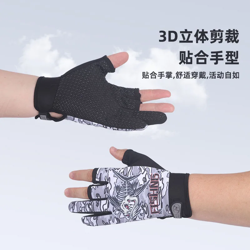

Non Slip 3 Finger Fishing Gloves with Rubber Grips Lightweight Year Round Angler Gloves for Casting