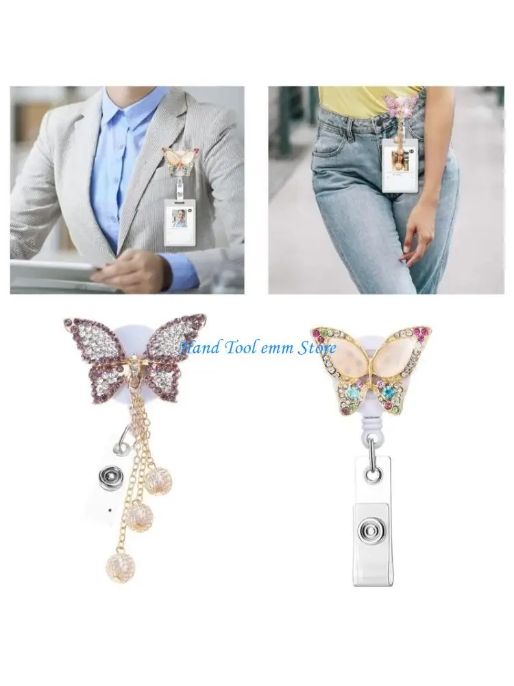 H37F Butterfly Bees Crystal Badge Clip Holder Retractable Lanyard Heavy Dutys