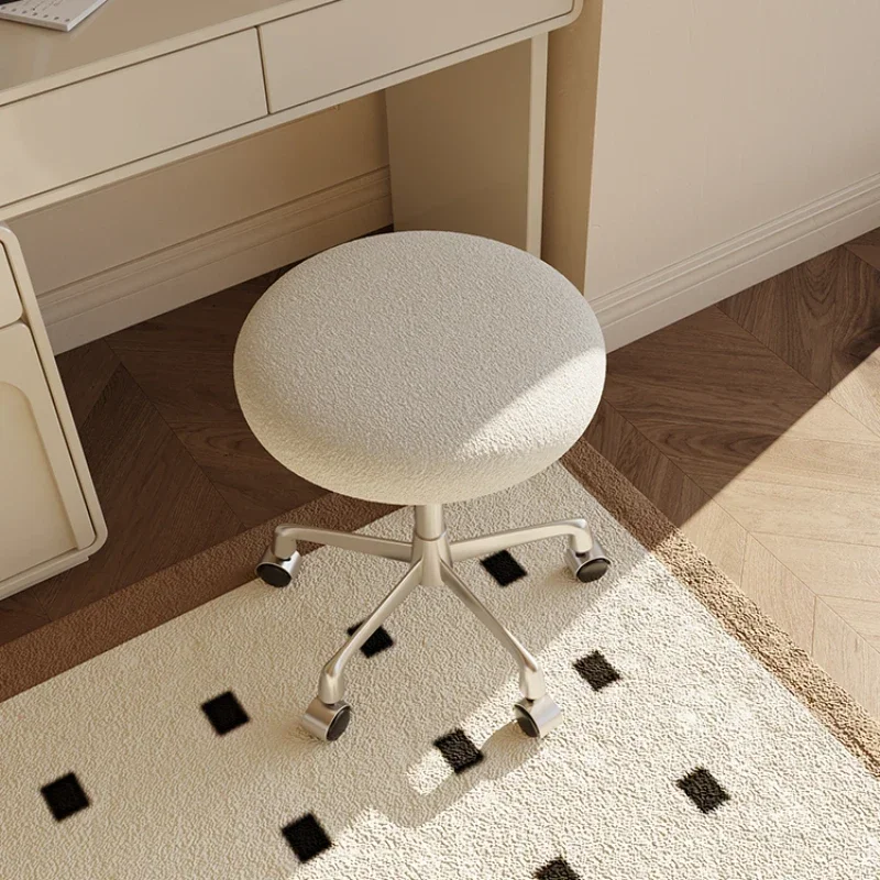 Sleek Roller Bedroom Makeup Stool Modern Minimalist Dressing Table Chair Light Luxury Beauty Seat Cream Style Design