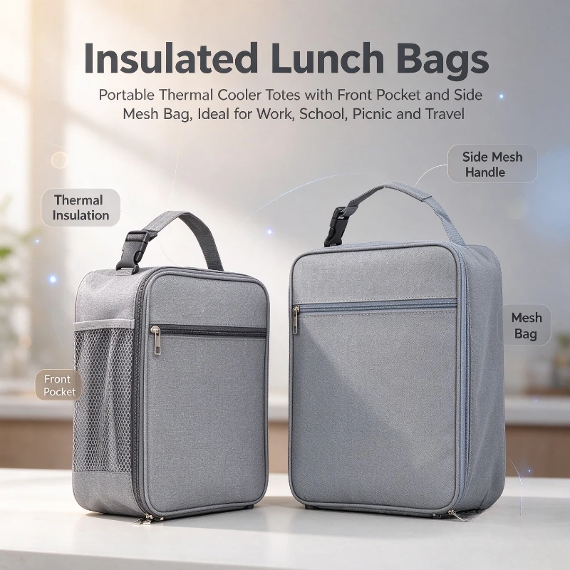 1PC Student And Office Worker Insulated Lunch Tote Bag Thick Aluminum Foil Lining Waterproof Large Capacity Handbag