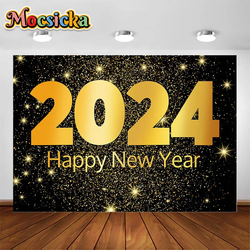 Mocsicka Cheers to 2024 Eve Photography Background Happy New Year Fireworks Glitter Party Portrait Decor Photo Backdrop Studio