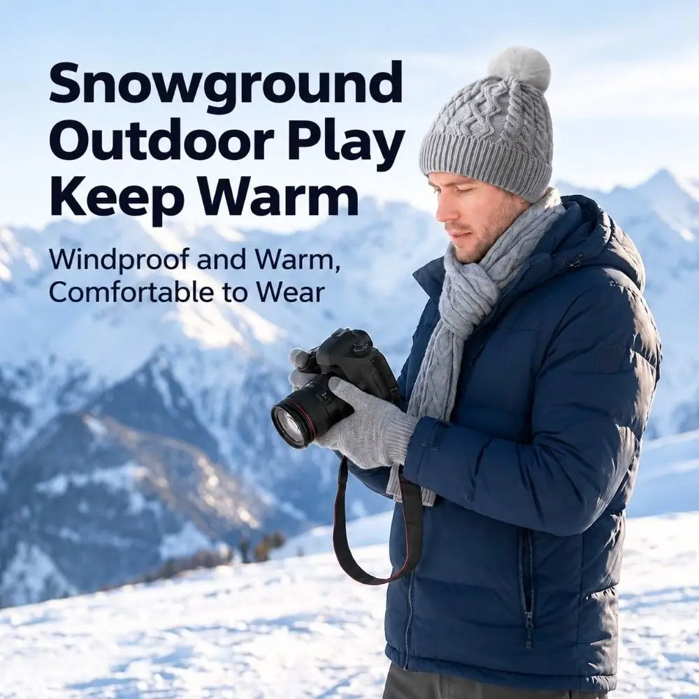 3Pcs/Set Warm Winter Hat Scarf Gloves Set Thicken Windproof Scarf Neck Warmer Suit Knitted Touchscreen Knit Beanie Snood Set
