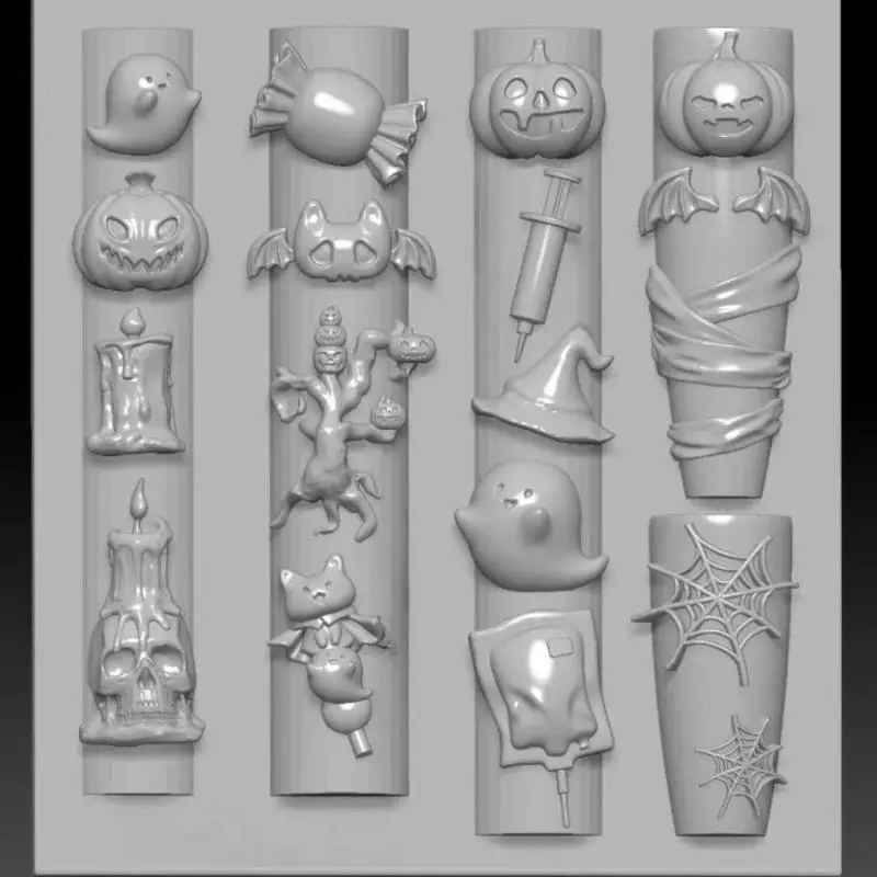 Moule à ongles 3D en Silicone pour Halloween, citrouille, crâne, chauve-souris, fantôme, toile d'araignée, modèles d'ongles, outils de conception de manucure, décoration Nail Art à faire soi-même