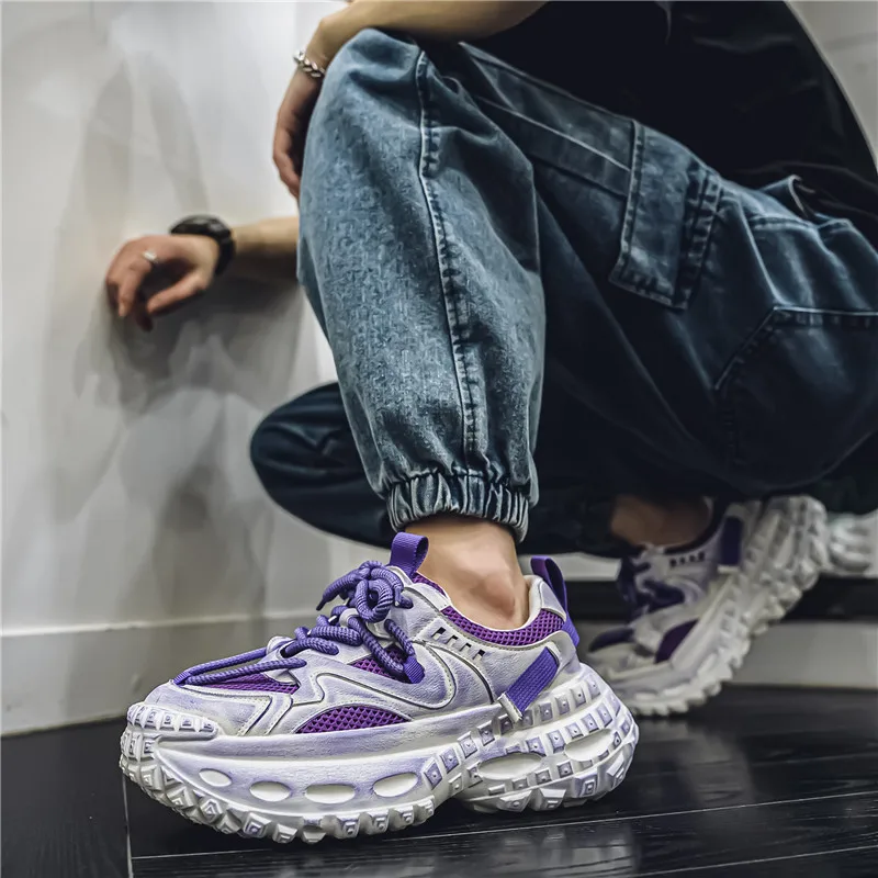 Design Purple Height Increasing Shoes Men Breathable Thick Bottom Men's Casual Sneakers Hip Hop Rock Style Platform Sport Shoes