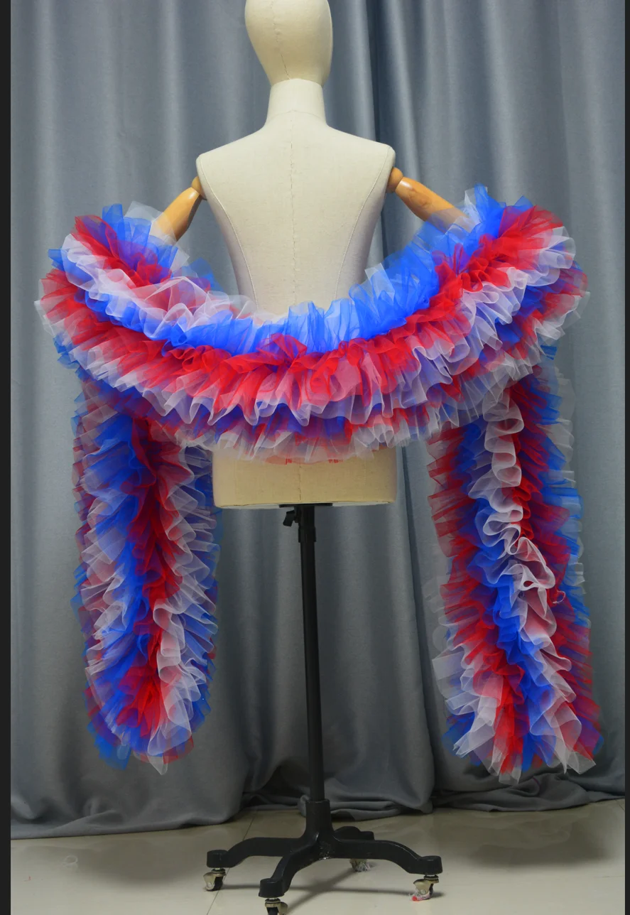 3 colors Fashion Stage ball party Club bridal Tulle Boa Ruffle shawl wrap Custom color Cross dressing queen performance boas