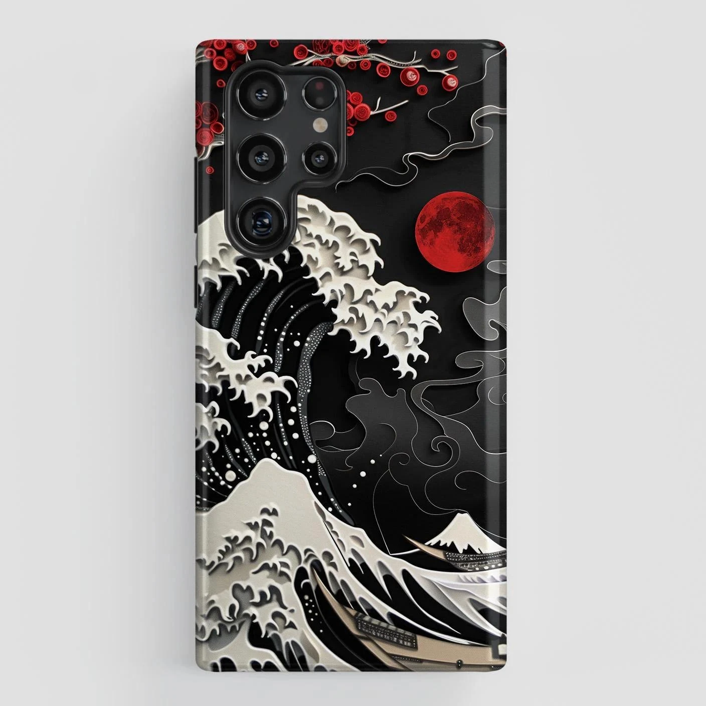 Red Sun Kobe River Waves s26 ultra double-decker phone case for Samsung Galaxy S26/S25/S24/S23/S22 Ultra FE Plus A56 A36 A26 A16