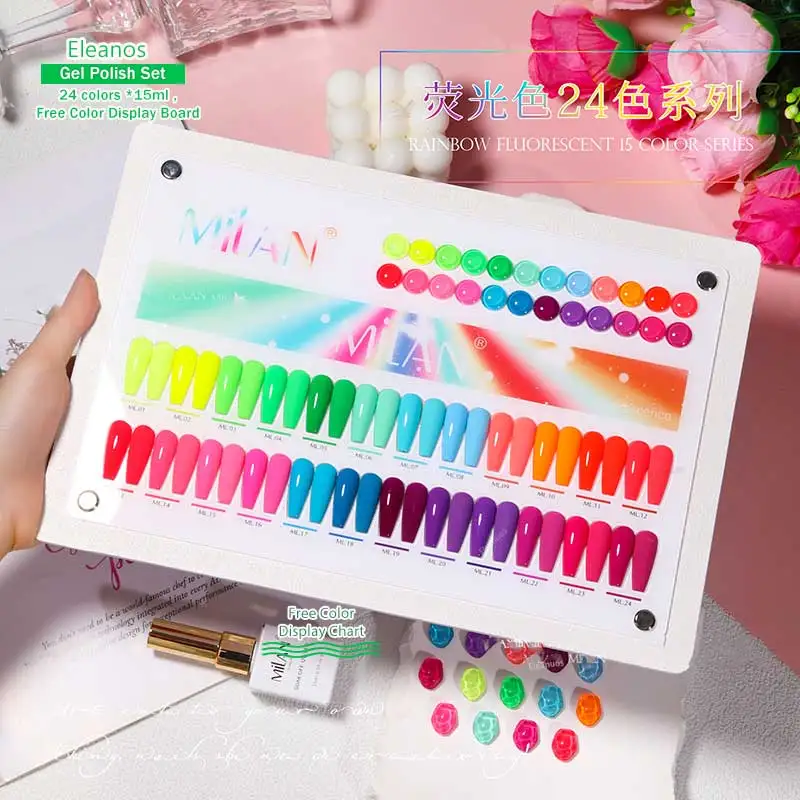 Eleanos-Juego de esmalte de uñas de Gel fluorescente, 24 colores, esmalte de verano, Gel UV semipermanente de neón, manicura artística para uñas, 15ml