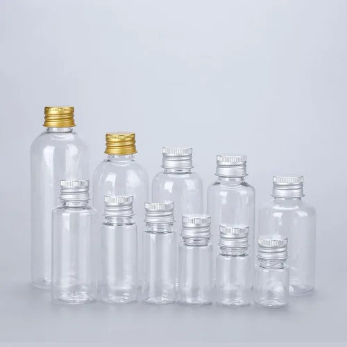 Imagen 2 del producto 50/100 Uds botella de plástico con tapa de aluminio 100ml 50ml 30ml viales de muestra envases cosméticos de viaje portátiles transparentes para loción