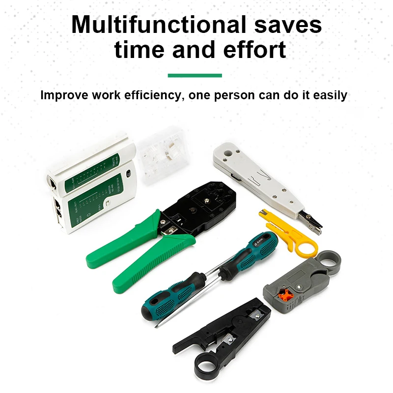 OMAY 14pcs/Set RJ45 RJ11 RJ12 CAT5 CAT5e Portable LAN Network Repair Tool Kit Utp Cable Tester AND Plier Crimp Clamp PC