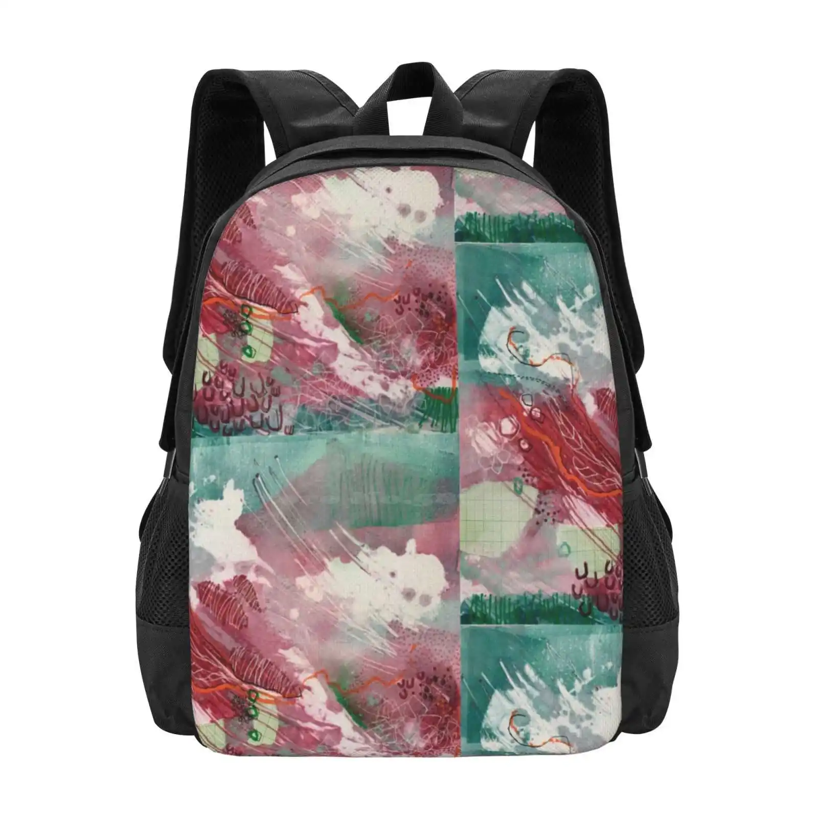 Cherry Berry Hot Sale Schoolbag Backpack Fashion Bags Abstract Pink Green Cherry Blossom Graphic Leaves Lines Wind Energetic