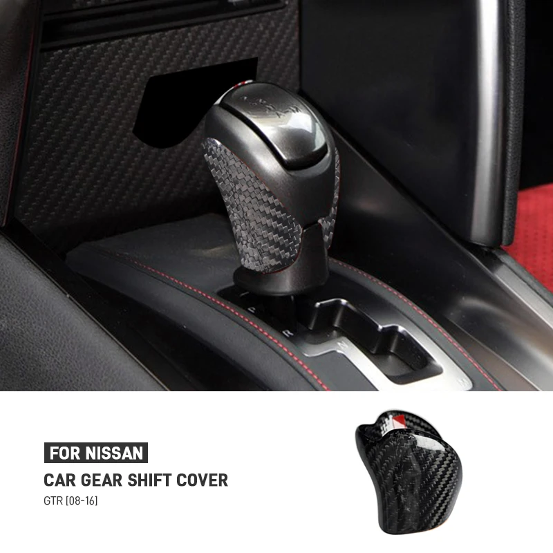 

Real Carbon Fiber Car Center Console Gear Shift Knob Head Trim Sticker Protector Cover Accessories For Nissan GTR R35 2008-2016
