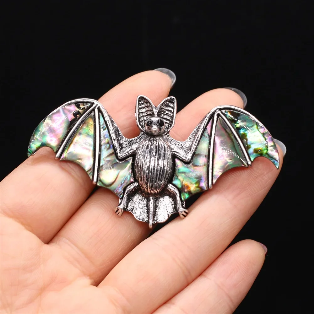 Charming Natural Abalone Shell Pendant brooch Bat Shaped Coat Decorative brooch DIY Necklace Accessory Gift