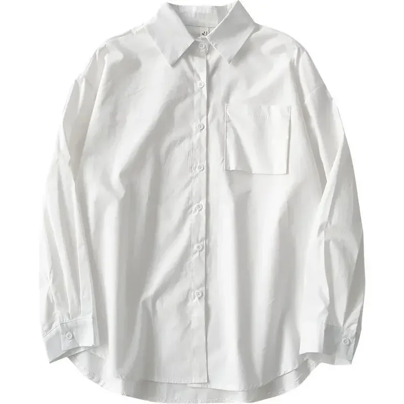EBAIHUI 2024 Autumn Long Sleeve Loose Student Blouse Shirt Women White Black Turn Down Collar Casual Oversize Blusas Vintage Top