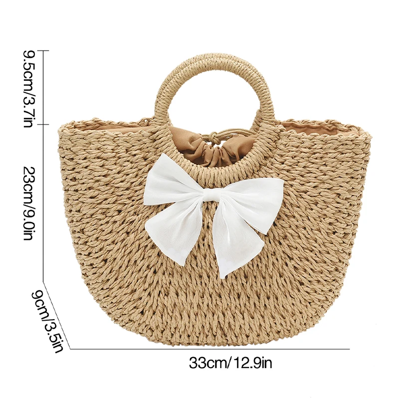 Borsa di paglia intrecciata in Rattan semicircolare fatta a mano borse a tracolla Messenger da donna estive borsa da spiaggia piccola per ragazze