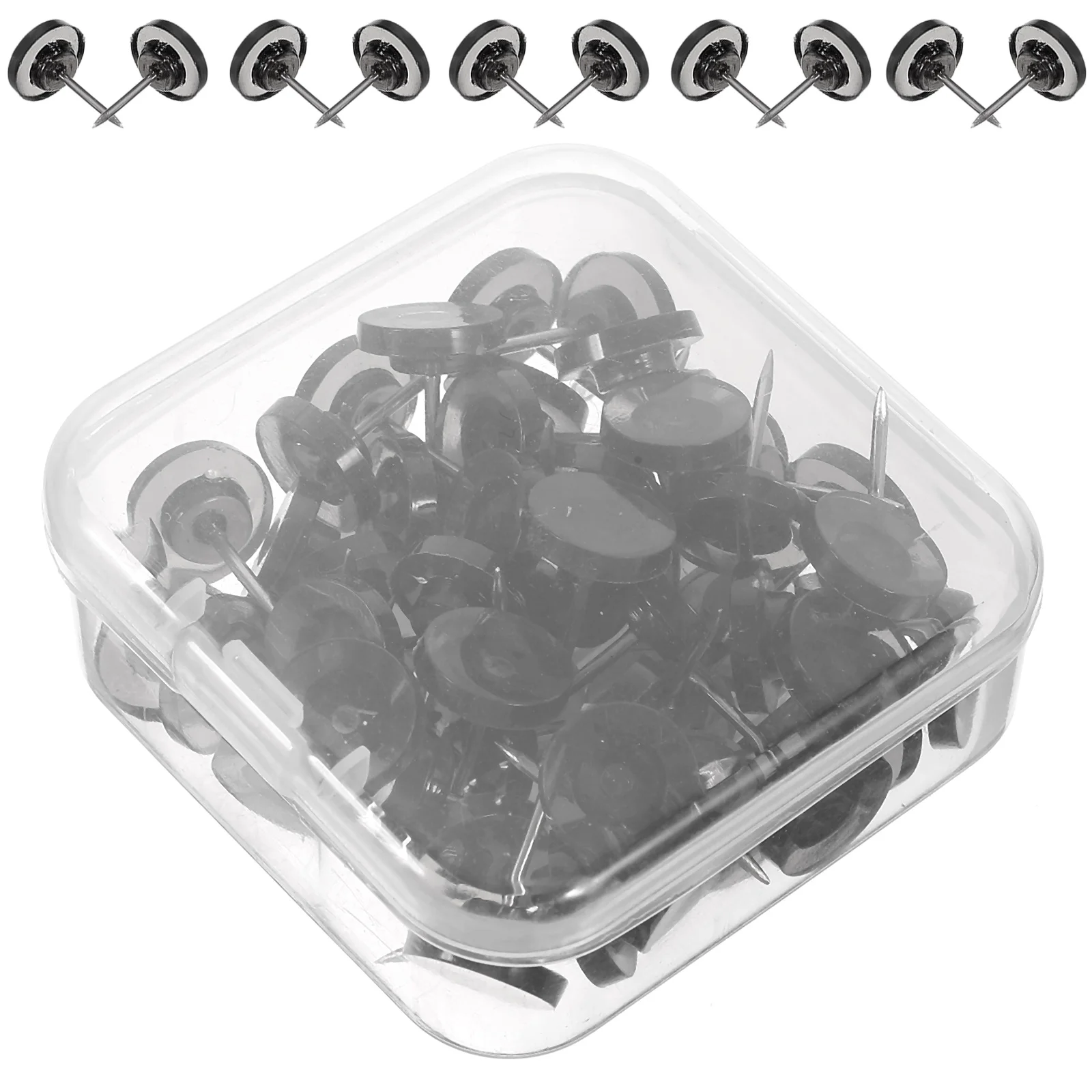 

50pcs Black Transparent Round Head Thumbtacks Plastic Circular Positioning Pins for Maps Craft Geography
