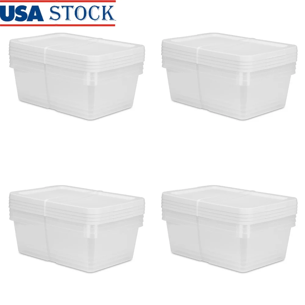

Set of 4 Clear Plastic Storage Bins with Snap-on Lid Stackable Storage Containers Organizing Household Items and Office Supplies