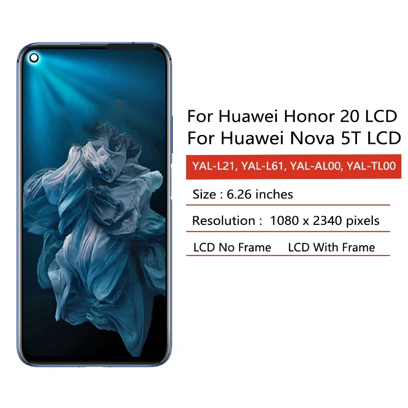 6.26\'\'Test For Huawei Honor 20 Honor20 LCD Display Touch Screen Digitizer Assembly Replacement For Huawei Nova 5T Nova5T LCD