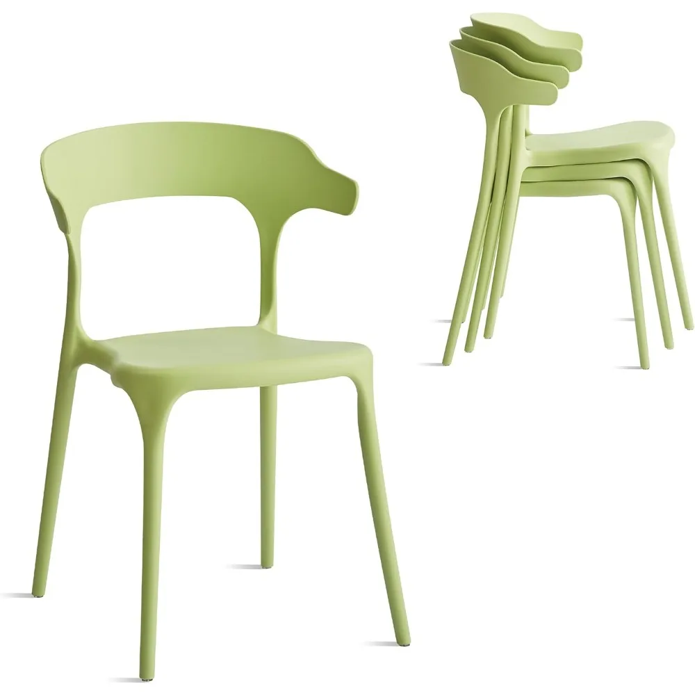 Modern Stackable Dining Chair Set, No Assembly, Plastic Chair, Patio Chair, Outdoor Chair, Set of 4