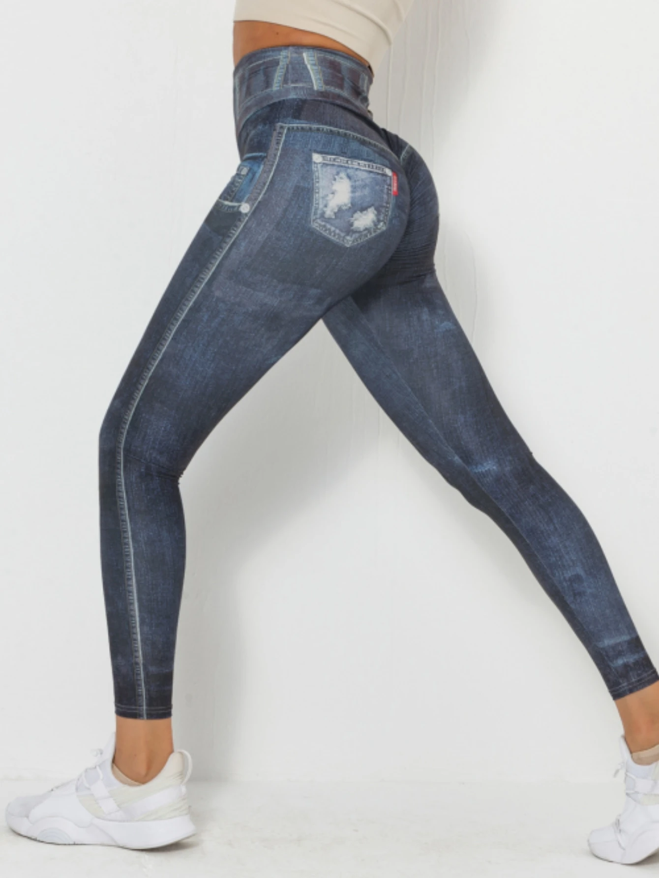 Side Long Zipper Imitation Denim Leggings High Waist Elastic Solid Yoga Leggings Jogging Quick Push Up Pants Purchasing Agent 