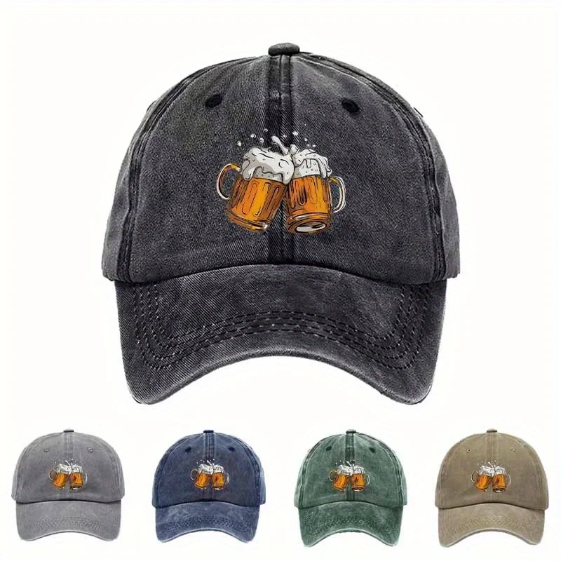 

Retro Beer Print Baseball Cap, Embossed Sparkling Beer Pattern, A Perfect Tool for Casual Gatherings. Come And Have A Drink, Bar