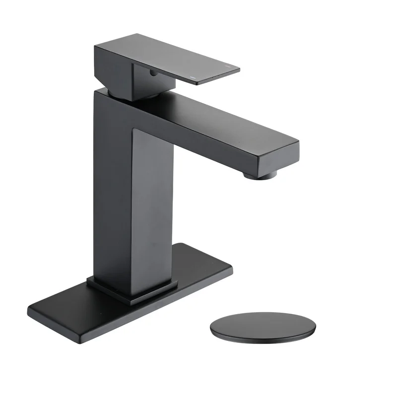 

Single Handle Stainless Steel Bathroom Faucet with Deck Plate and Drain Assembly