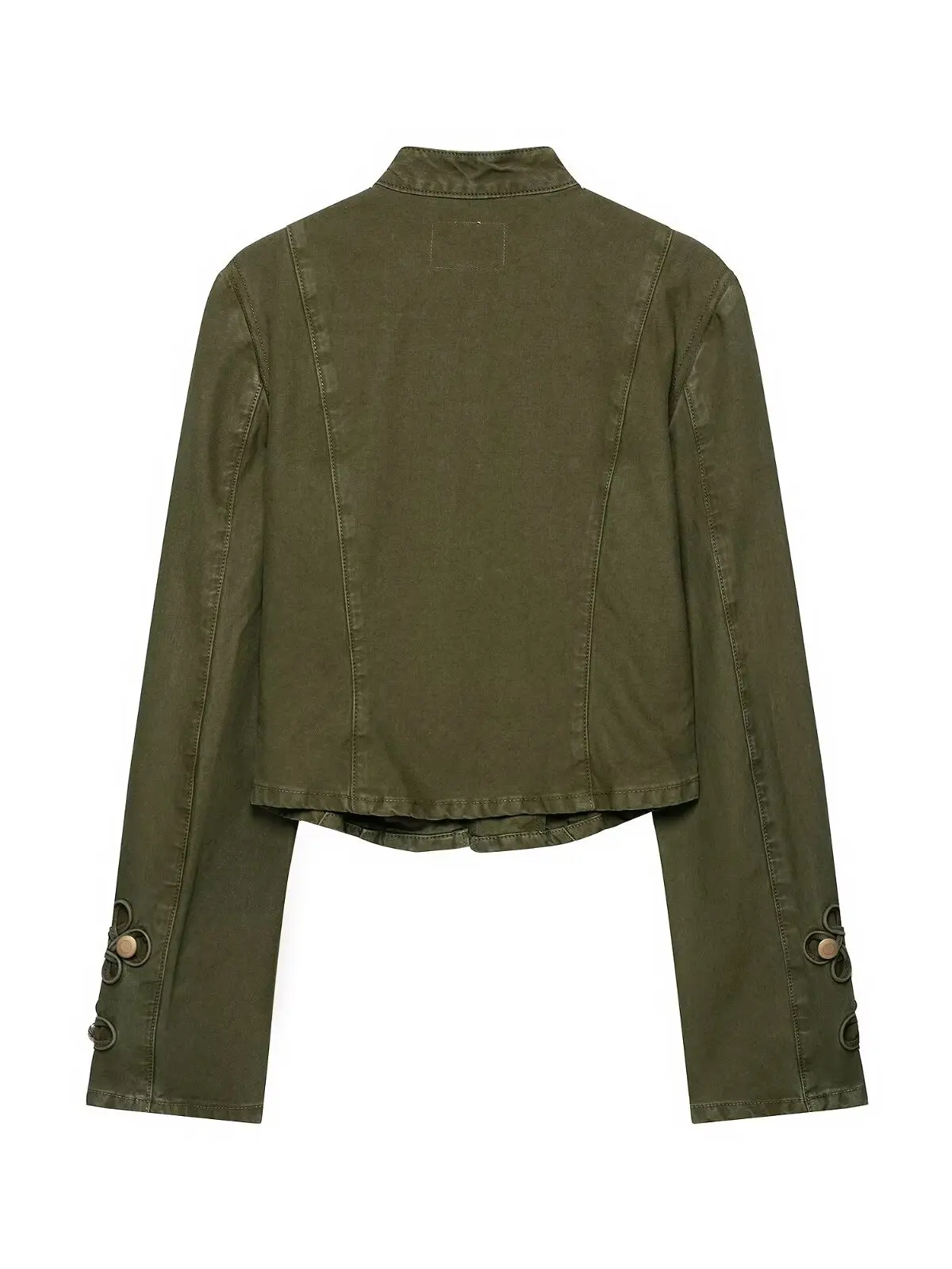 Women's Green Metal Button Decorated Short Jacket Slim Fit Street Style Jeans Jacket Long Sleeve Polyester Fiber Coat