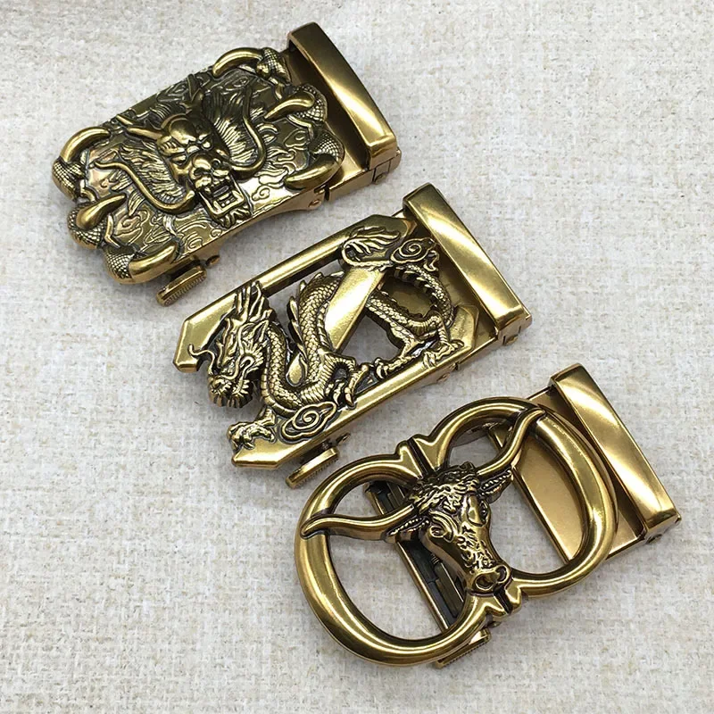 Vintage Animal Imitation Copper Men's Belt Buckle Alloy Gold Automatic Buckle Head High-grade Fashion Style view 2