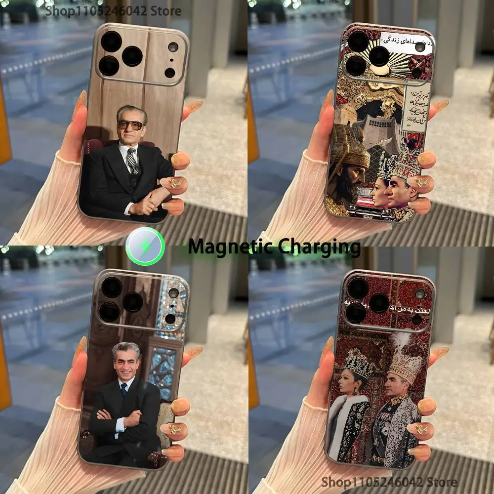 

M-Mohammad Reza P-Pahlavi Iran Magnetic Wireless Charging Transparent gray Phone Case For iPhone 17,16,15,14,13,12,Pro,Max,Plus